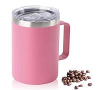 YueXing 16oz Black Insulated Coffee Mug with Handle, Leakproof Double Wall Stainless Steel Travel Mug with Sliding & Straw Lid, Dishwasher Safe for Camping Commuting Hot Cold Drinks (Pink)