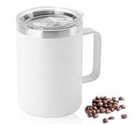 YueXing 16oz Black Insulated Coffee Mug with Handle, Leakproof Double Wall Stainless Steel Travel Mug with Sliding & Straw Lid, Dishwasher Safe for Camping Commuting Hot Cold Drinks (White)