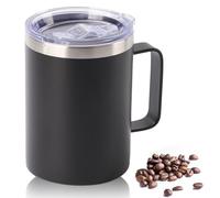 YueXing 16oz Black Insulated Coffee Mug with Handle, Leakproof Double Wall Stainless Steel Travel Mug with Sliding & Straw Lid, Dishwasher Safe for Camping Commuting Hot Cold Drinks (Black)