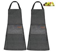 YueXing Adjustable Apron,Chefs Apron Professional Quality Butchers Kitchen Cooks Restaurant Bistro BBQ School College Double POCKETS 100% Cotton with Polyester Straps (2, Black)