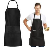 YueXing Black Nylon Adjustable Apron with 2 Pockets - Kitchen Cooking BBQ Apron for Home, Cafe, Grill (Black, 2pcs)