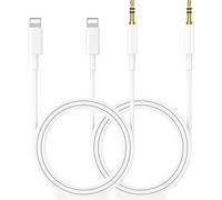 Yuexitech 2 Pack Aux Cable for iPhone in Car，3.5mm Aux Cord，3.3ft/1m Aux Lead for iPhone 14 13 12 SE 11 XS Max XR X 8 7 for Car Stereo/Speaker/Headphone, White