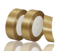 Yuexitech 2 Rolls Champagne Gold Ribbon，Double Sided Polyester 20mm X 22m(24 Yards) Gift Wrapping Ribbon for Crafting, Gift Wrapping, Balloons, DIY Sewing Project, Hair Bows and Cake Decoration