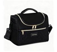 Yuexitech 8.5L Black Lunch Bag Adults, Leakproof Thermal Cooler Tote with 6H Insulation, Double Zippers & Shoulder Strap, Cooler Lunch Box Bag for Work, Picnic, Travel & Camping