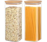 YUEYEE 2200 ml Storage Jars with Lids, Glass Container with Bamboo Lids, Transparent Glass Storage Jars for Oats, Cereal, Pasta, Rice, Nuts, Flour, Set of 2, 28 cm High Spaghetti Storage
