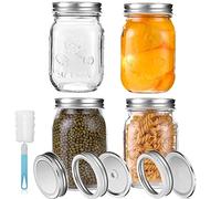 YUEYEE 4 Pack Mason Jars with Lids,Food Storage Jars 450ml for Homemade Food Preserving Jam Honey Yogurt Pickle Beans and Overnight Oats Canning Jars with 12pcs Spare Lids