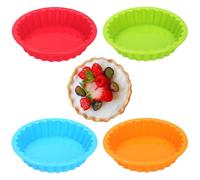YUEYIXII 4 PCS Tart Tins Silicone Pie Molds Non-Stick Tart Pans Reusable Quiche Dishes Cake Pans Round Tart Mould for Baking Pies Quiches Muffin Cakes Cheesecakes
