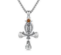 YueYuan Ankh Cross Necklace 925 Sterling Silver Eye of Horus Pendant Egyptian Eagle Necklace Egyptian Jewellery Gifts for Men Boys Birthday Graduation