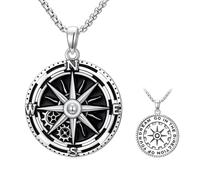 YueYuan Compass Necklace for Men 925 Sterling Silver Chain Compass Pendant Christmas Birthday Anniversary Jewellery Gift for Brothers Men Husbands Fathers Friends Sons Boyfriends