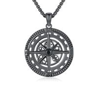 YueYuan Compass Necklace for Men 925 Sterling Silver Compass Pendant Black Mechanical Christmas Anniversary Birthday Jewellery Gift for Son Brother Husband Father