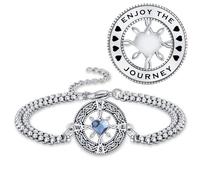 YueYuan Go in the Direction of Your Dream Compass Bracelet for Women Girls, 925 Sterling Silver Nautical Compass Inspirational Graduation Gifts, Going Aways Gifts (B-Crystal-Enjoy the Journey)