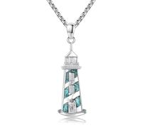 YueYuan Lighthouse Necklace 925 Sterling Silver Turquoise Lighthouse Pendant Necklace Ocean Jewellery Gift for Men Women
