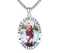 YueYuan St Christopher Necklace 925 Sterling Silver Saint Christopher Medal St.Christopher Protect Us Pendant Necklace Religious Christian Jewellery for Men Women