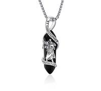 YueYuan St Christopher Necklace 925 Sterling Silver Saint Christopher Protect Us Pendant Black Healing Crystal Necklace Religious Christian Jewellery Gift for Men Women
