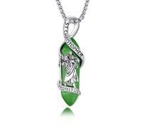 YueYuan St Christopher Pendant Necklace 925 Sterling Silver Saint Christopher Protect Us Necklace St.Christopher Pendant Green Healing Crystal Necklace Religious Christian Jewellery for Men Women