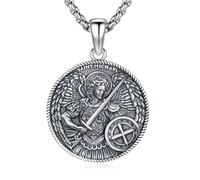 YueYuan St. Michael Necklace for Men Sterling Silver 925 Amulet Religious Pendant Jewellery Christmas Anniversary Birthday Jewellery Gift for Father Husband Son Brother Friend