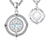 YueYuan Sterling Silver Compass Necklace for Women - 'I'd Be Lost Without You' Pendant with Moonstone & Rhodium Finish for Wife, Girlfriend, Mom