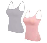 YueYue Ladies Vest Tops 2PC Women Vest Integrated Bra Adjustable Straps No Wire Camisole Basic Womens Camisole (Rose Gold, XXXL)