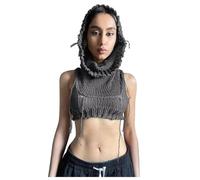 YueYue Vest Tops Women Uk Women Knitted Hoodie Sweater Vest Sexy Sleeveless Hollow Out Hooded Crop Top Streetwear Oufit (Grey, L)