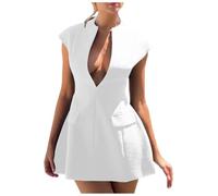 YueYue Wedding Guest Dresses Fashion Womens Casual Sexy Deep V Neck Sleeveless Suit Dress Without Pocket (White, S)
