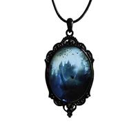 YueYueLoove Gothic Raven Glass Pendant Necklace for Women Punk Style Victorian Choker Necklace Goth Raven Cabochon Choker Mystic Witch Halloween Jewelry for Women, M, Brass, No Gemstone