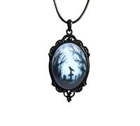 YueYueLoove Gothic Raven Glass Pendant Necklace for Women Punk Style Victorian Choker Necklace Goth Raven Cabochon Choker Mystic Witch Halloween Jewelry for Women, M, Brass, No Gemstone