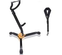 YueYueZou Foldable Saxophone Stand, Alto/Tenor Sax Stand Metal Triangle Base Cotton Strap