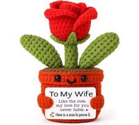 YUEYUQIU Romantic Anniversary Mini Gifts for Wife from Husband - Handmade Crochet Rose Flower, Love Never Fades Sentimental Valentines Day Birthday Presents for Her, Best Wife Ever Home Decor