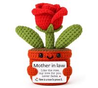 YUEYUQIU Rose Gifts for Mother in Law from Daughter Son in Law - Birthday Gifts for Mother in Law - I Love You Cute Handmade Crochet Rose Flower Present for Valentines Mothers Day Wedding Chrimast