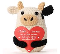 YUEYUQIU Sister Birthday Gifts from Sister, Brother - Sentimental Moo-velous Handmade Crochet Cow, Cute Birthday Christmas Graduation Present for Big Little Soul Sisters, I Love My Sisters
