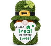 YUEYUQIU St. Patrick’s Day Crochet Gnome Gift, Handmade Lucky Leprechaun Desk Decor with Heart Sign, Mini Irish Holiday Decoration for Coworkers Friends Classroom, Cute Green Gnome
