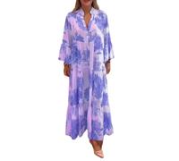 YUEZHAN Dresses For Women Dress Long Horn Sleeves Style Dress Loose A-Line Printed Big Hem Vacation Dress 3Xl Lightblue