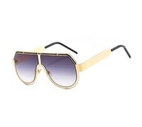 YUEZHAN Sunglasses For Men Flat Top Oversized Women Sunglasses Retro Shield Shape Classic Sun Glasses Man Female Big Square Eyewear Uv400 C3Gold-Grey