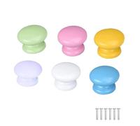 yufana 6-Piece Colored Cabinet Knob Mushroom Drawer Knob Wooden Round Pull Handle Furniture Dressing Table Suitable for Children's Room Cabinet Drawer Living Room