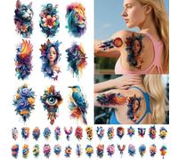 yufana 80 Pieces Temporary Tattoo, Fake Tattoos, 20 Pages Half Arm Flower Rose Grizzly Adult Fake Tattoo, 60 Pages Small Temporary Tattoo Female Man Teenager, Suitable for Shoulder, Neck and Back