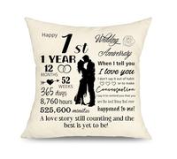 Yufansd 1 Year of Marriage Gifts for Couple Newlyweds 1st Wedding Anniversary Decorative Cushion Cover Pillow Cases 1st Anniversary Keepsake for Bride and Groom 45x45cm (1st)
