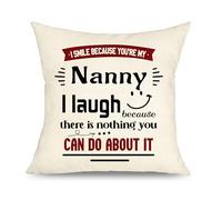 Yufansd Nanny Gifts Pillow Cases Presents for Nanny I Smile Because You're My Nanny Pillowcases Fun Gift for Nanny Birthday Christmas Daily Decoration Cushion Covers 45x45 cm (Nanny)