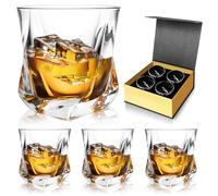 YUFDA Whiskey Glasses, 7 oz Bourbon Glasses Set of 4 Square Bottom, Old Fashioned Glass for Drinking Cocktail Scotch Cognac, Luxury Whiskey gift for Men Rocks Glasses,festival gift