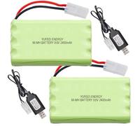 YUFEEI 2 Pack 9.6V 2400mAh RC Rechargeable NiMH Battery Compatible with Tamiya Connector and USB Charging Cable for Remote Control Trucks, Tanks, and Boats
