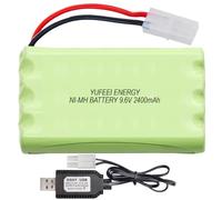 YUFEEI 9.6V 2400mAh RC Rechargeable NiMH Battery Compatible with Tamiya Connector and USB Charging Cable for Remote Control Trucks, Tanks, and Boats