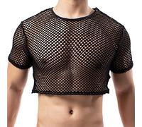 YUFEIDA Men's Fishnet Undershirts Mesh See Through Crops Half Tank Tops Novelty T-Shirts Undershirts for Men