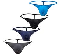 YUFEIDA Men's G-String Thong Underwear Low Rise Sumo Wrestling Bikini Briefs Panties Pack of 4 (L, Summer Silk Thongs 4pcs-4)