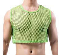 YUFEIDA Men's Sports Undershirts Fishnet Crop Top Mesh See Through Crops Half Tank Tops Novelty T-Shirts Undershirts for Men