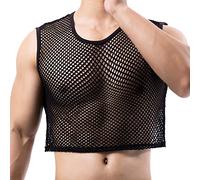 YUFEIDA Men's Sports Undershirts Fishnet Crop Top Mesh See Through Crops Half Tank Tops Novelty T-Shirts Undershirts for Men