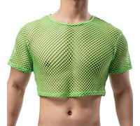 YUFEIDA Men's Sports Undershirts Fishnet Crop Top Mesh See Through Crops Half Tank Tops Novelty T-Shirts Undershirts for Men