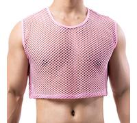 YUFEIDA Men's Sports Undershirts Fishnet Crop Top Mesh See Through Crops Half Tank Tops Novelty T-Shirts Undershirts for Men
