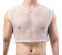 YUFEIDA Men's Sports Undershirts Fishnet Crop Top Mesh See Through Crops Half Tank Tops Novelty T-Shirts Undershirts for Men