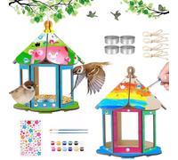 YUFFQOPC 4 Pack DIY Bird House Craft Kits for Kids, Arts and Crafts for Kid to Build and Paint Bird Boxes for Gardens, Kids Gardening Set Garden Activities for Kid