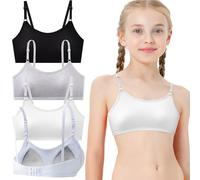 YUFFQOPC 4 Pack Sports Bra for Girls, Cotton Training Crop Bras with Fixed Bust Pad and Adjustable Strap, Training Bras Underwear Crop Tops for Teenage Girls 13-18 Years