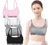 YUFFQOPC 4 Pack Sports Bra for Girls, with Removable Bust Pad and Adjustable Strap Training Bras for Teenage Girls 9-14 Years